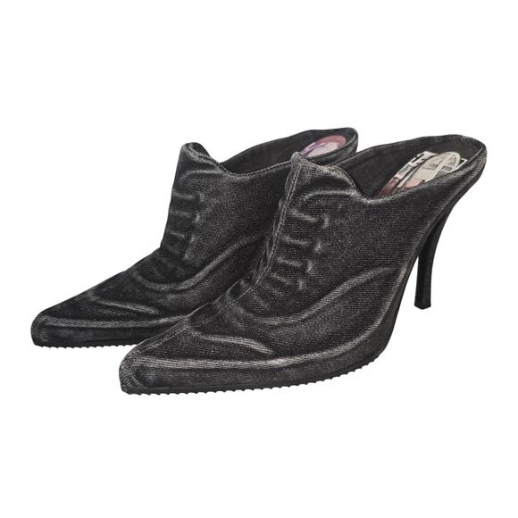 Diesel D-CLOUD ML Pointed Womens 37 Black Washed Denim Luxury Witchy Whimsigoth - Picture 1 of 8